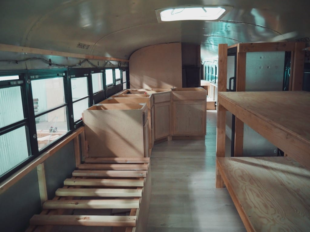 We get a lot of questions about our little skoolie kitchen! From our conrete countertops to the rose gold appliances, here are the answers! | Since We Woke Up | sincewewokeup.com
