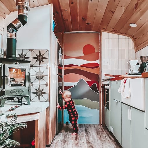 Today we're featuring the Arrow Anglers skoolie, aka the Butter Bus. Click to see the amazing design features in this bus conversion! | Since We Woke Up | www.sincewewokeup.com