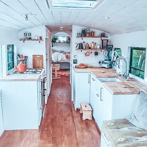 Today we're featuring the Dixie Tribe skoolie - a bus conversion with a breezy boho cottage feel! Check out this unique school bus conversion! | Since We Woke Up | www.sincewewokeup.com