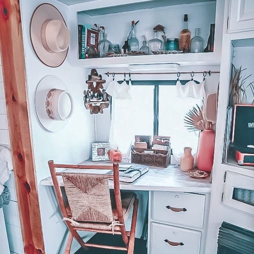 Today we're featuring our first renovated RV - a boho beachy cottage on wheels by Shelby Adrift. You won't believe this RV renovation! | Since We Woke Up | www.sincewewokeup.com
